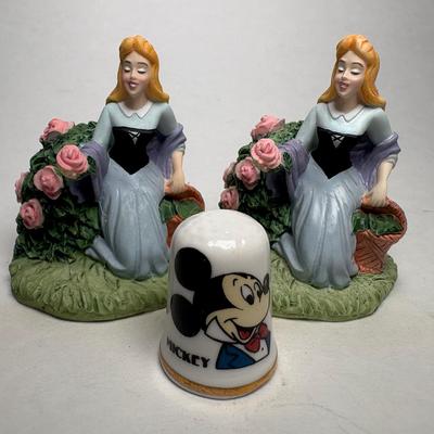 2 Sleeping Beauty Disney Magic Thimble Collection by Lenox & Vintage Mickey Thimble