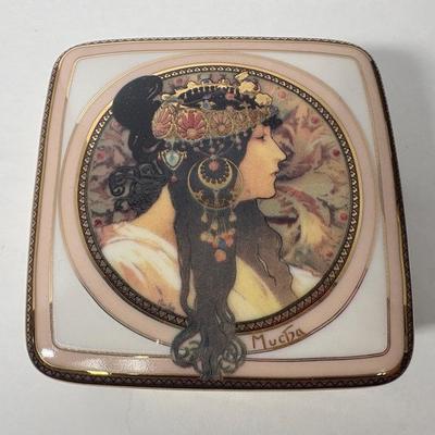 Goebel Artis Orbis Trinket Box Featuring Alphonse Mucha's "Brunette" (1897)