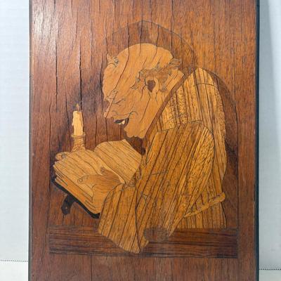 Priest Wood Inlay Marquetry Italian Wall Plaque Art, Made In Italy