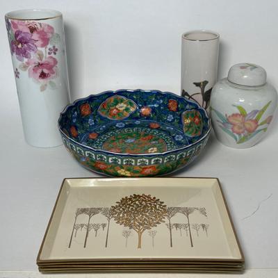 Otagiri Imari Floral Bowl, Golden Mist Appetizer Trays, Ginger Jar & Vases