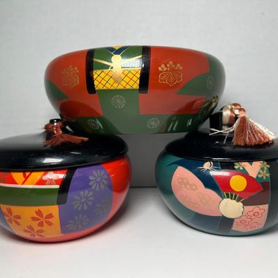 Vintage Japanese Lacquerware Tea Caddy/Trinket Boxes 
