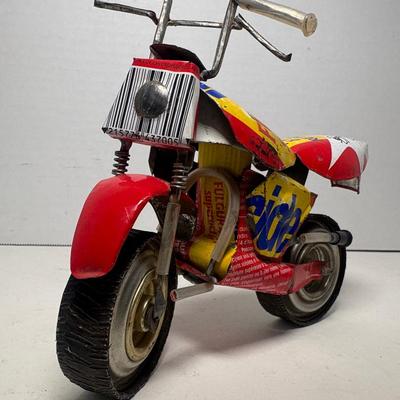 Vintage Hand Made Motorcycle Model Constructed Out Of Metal Can