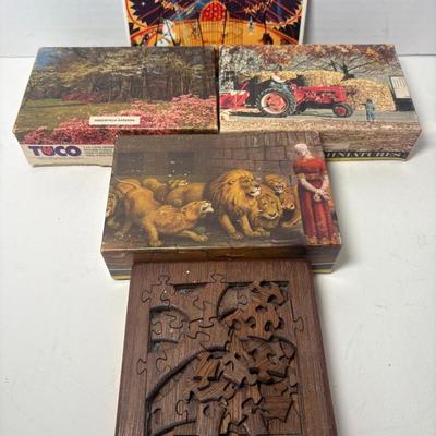 Mahogany Greg Fryeweaver Puzzle & 3 Vintage Puzzles