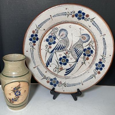 Tonala Mexican Studio Art Pottery Plate & Vase