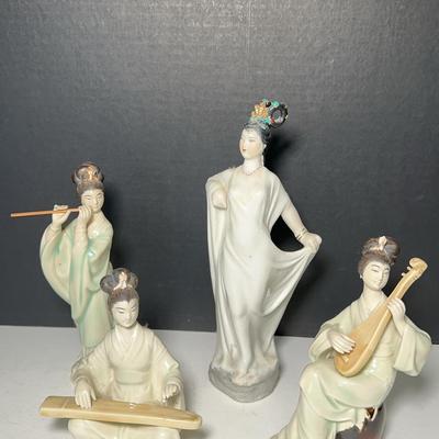 Porcelain Geishas Dancing & Instrument Playing Figurines