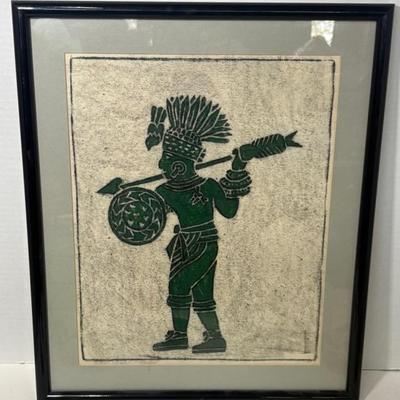 Green Framed Mexican Temple Glyph