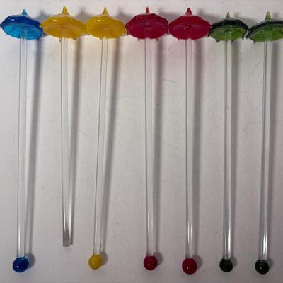 7 Glass Handblown Umbrella Swizzle/Stir Sticks