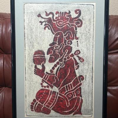 Red Framed Mexican Temple Glyph