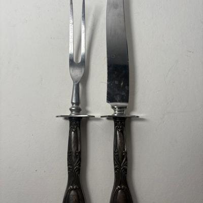 Art Nouveau Carving Set W/Sterling Handles 