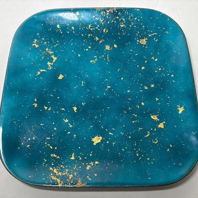 Mid-Century Modern 1960s Bovano Blue & Gold Enamel on Copper Plate