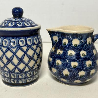 Bintage Boleslawiec Polish Pottery Creamer & Sugar Jar W/Lid