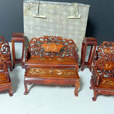 Chinese 1:12 Scale Rosewood Mother of Pearl Inlay Doll Furniture