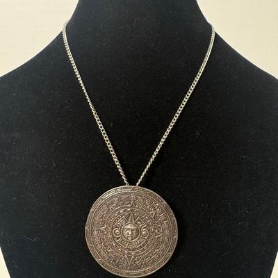 Vintage Sterling Silver Aztec Calendar Pendant/Sun Stone Pendant
