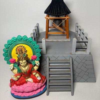 Lakshmi Ma Ganges Clay Deity India Prosperity Goddess Statue Handmade By JBL & Temple W/Bell