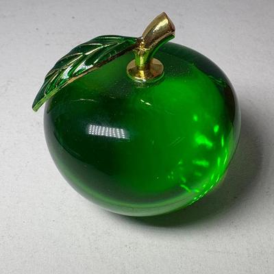 Pair Of Waltz&F Crystal Clear Green Apple Paperweight 