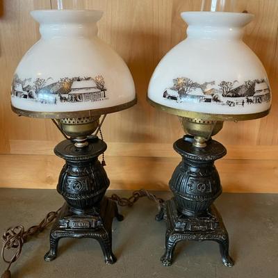 Currier & Ives Cast Iron Lamps