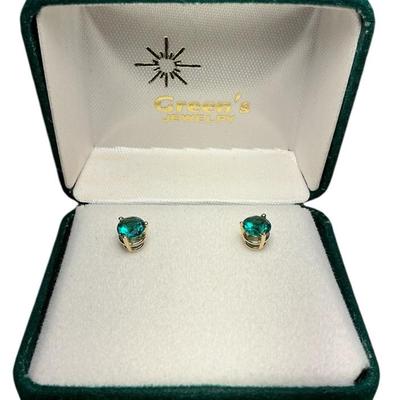 14k Gold 4.8mm Emerald Stud Earrings (0.92 Gram Total)