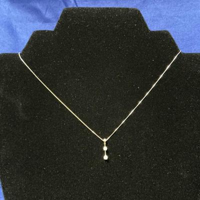 14k White Gold Three Diamond Necklace 