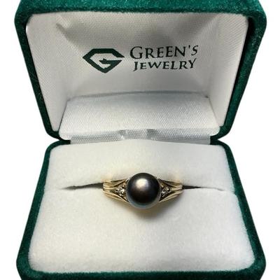 14k Gold Black Pearl Ring (Size 6.5) (5.29 Grams)