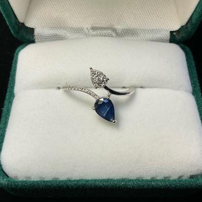 14k White Gold Diamond Sapphire Ring (Size 6.75) (1.82 Grams)