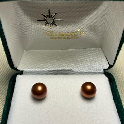 14k Gold Chocolate Pearl Stud Earrings 