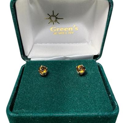 14k Gold Stud Yellow Stone Earrings (0.60 Gram)