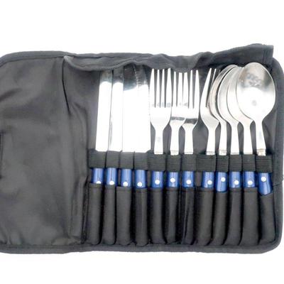 Portable Travel Camping Cutlery Roll Set for 4