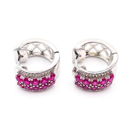 Sterling Silver 925 BBJ Hoop Earrings with Pink Stones
