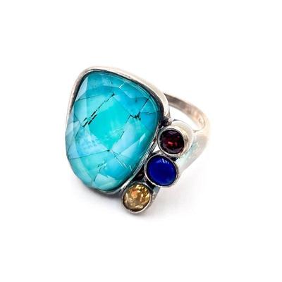 Whitney Kelly 925 Sterling Silver Turquoise Doublet & Multi-Stone Ring