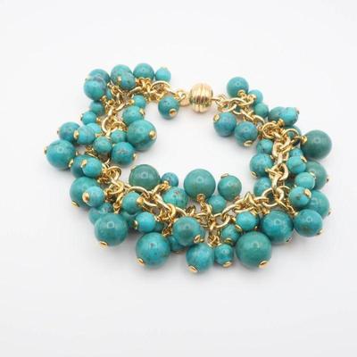Sterling Silver Gold Plated Dangling Turquoise Bead Bracelet