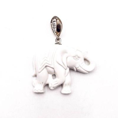 Whitney Kelly Sterling Silver Carved White Agate Elephant Pendant