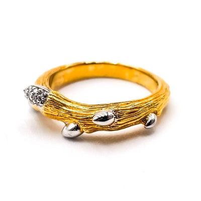 Stephen Dweck Diamonds 925 Sterling Silver/Gold Vermeil Fortuna Twig Ring