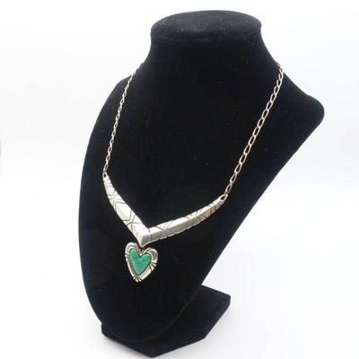 Carolyn Pollack 925 Sterling Silver Turquoise Chip Inlay Heart Necklace