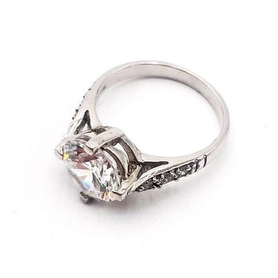 DQCZ 925 Sterling Silver Ring with Round-Cut Clear CZ Stone Size 6