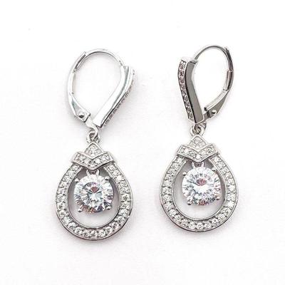 Pair of Sterling Silver Drop Earrings with CZ Accents