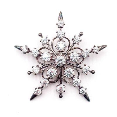 Sterling Silver Snowflake Brooch with CZ Stones