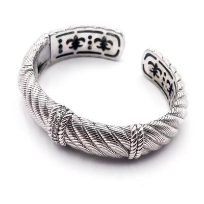Judith Ripka 925 Sterling Silver with CZ Accents Rope and Cable Cuff Bracelet