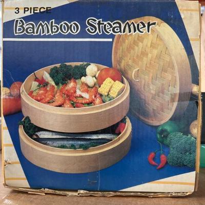 3-Piece Bamboo Steamer Set with Lid