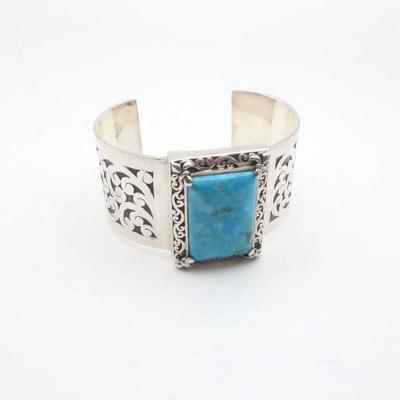Lois Hill Sterling Silver Cuff Bracelet with Turquoise