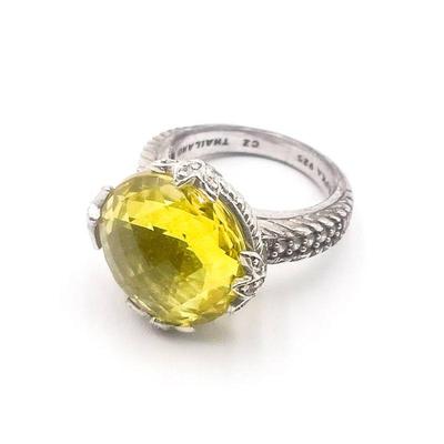 Judith Ripka Sterling Silver and Faceted Yellow CZ Ring Size 7