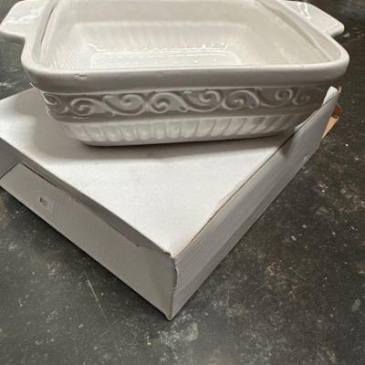 Square White Ceramic Baking Dish with Handles