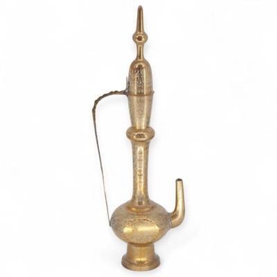 3' Tall Etched Brass Kumgan Vase, Made in India