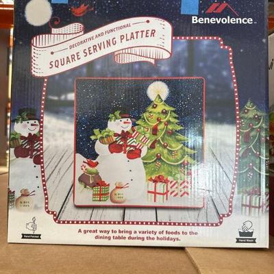 Benevolence Square Serving Platter with Holiday Design
