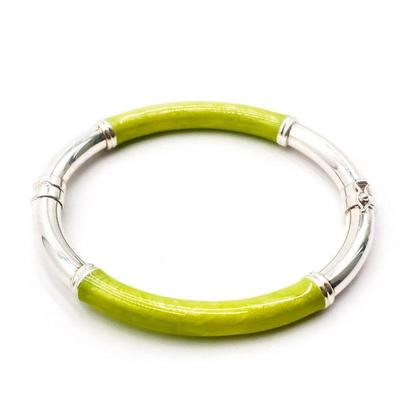 Milor Italy 925 Sterling Silver and Lime Green Enamel Bangle Bracelet