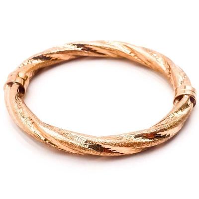 Italy 925 Sterling SIlver Twisted Rose Gold-Tone Bangle Bracelet