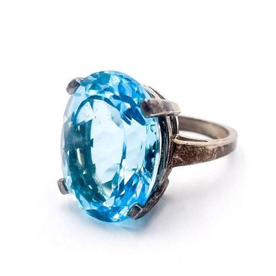 Sterling Silver Ring with Oval Blue Topaz Gemstone