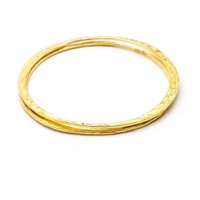 Pair of 925 Sterling Silver Gold-Tone Hammered Bangle Bracelets