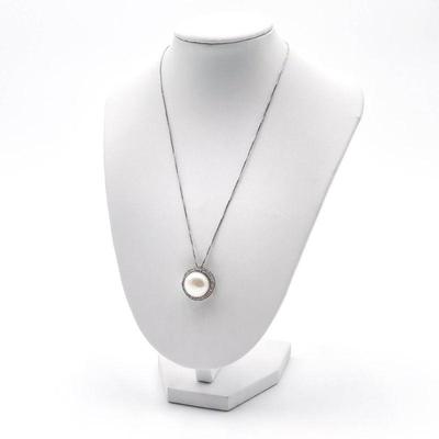 925 Sterling Silver Necklace with Cultured Pearl and CZ Pendant