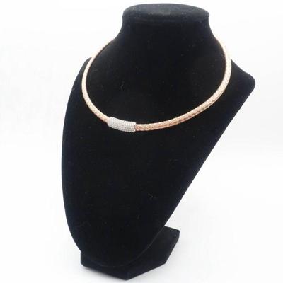 Rose Gold-Tone Braid Necklace with Pave Accent