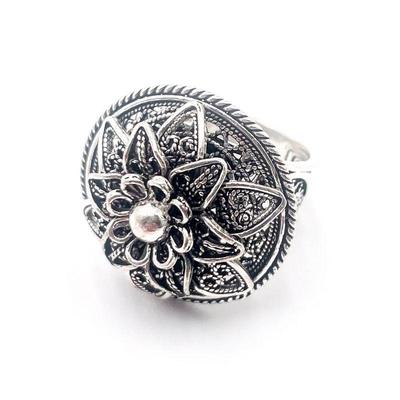 DGS 925 Sterling Silver Floral Filigree Ring